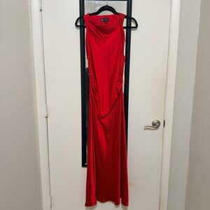 Zara Satin Effect Red Midi Dress